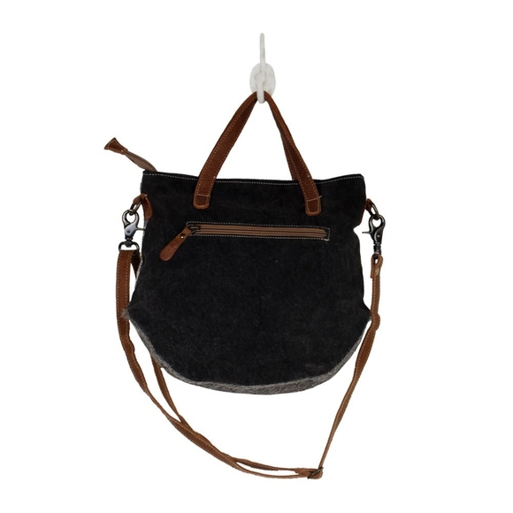Myra Playful upcycled canvas crossbody with leather and hairon - Picture 5 of 5